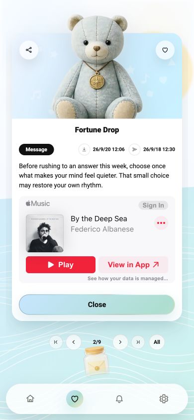 Fortune英語版の音楽付きカード画面